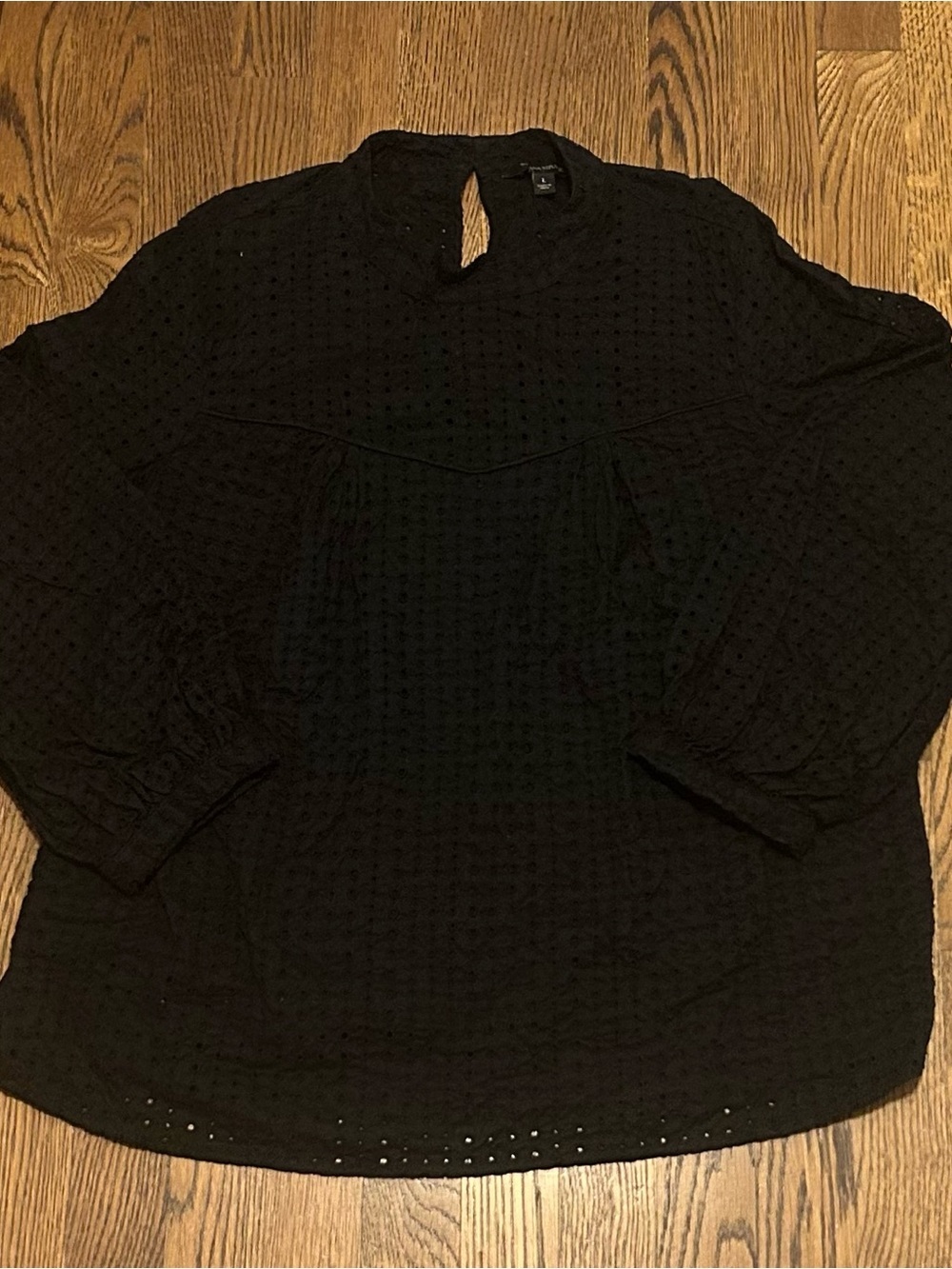 Banana Republic Fall Black Eyelet Long-Sleeve Blouse 258